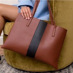 Vince Camuto Brown Tote with Black Stripe